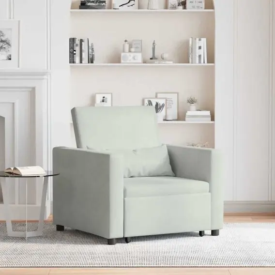 Zamów teraz VidaXL Rozkładana sofa jednoosobowa z kółkami Jasnoszary Aksamit - Hurtownia wielobranżowa Lumarko